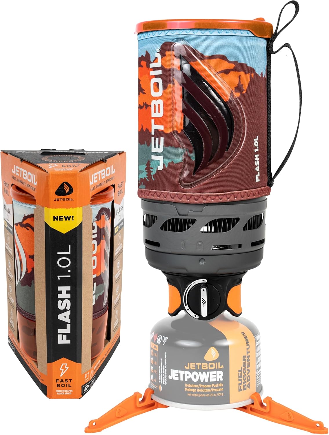 Jetboil Flash 1.0L Portable Fast Boil Stove for Camping and Backpacking with 1-Step Auto Ignition, New for 2025, Propane/Isobutane Burner with Cooking Cup, Mountainscape