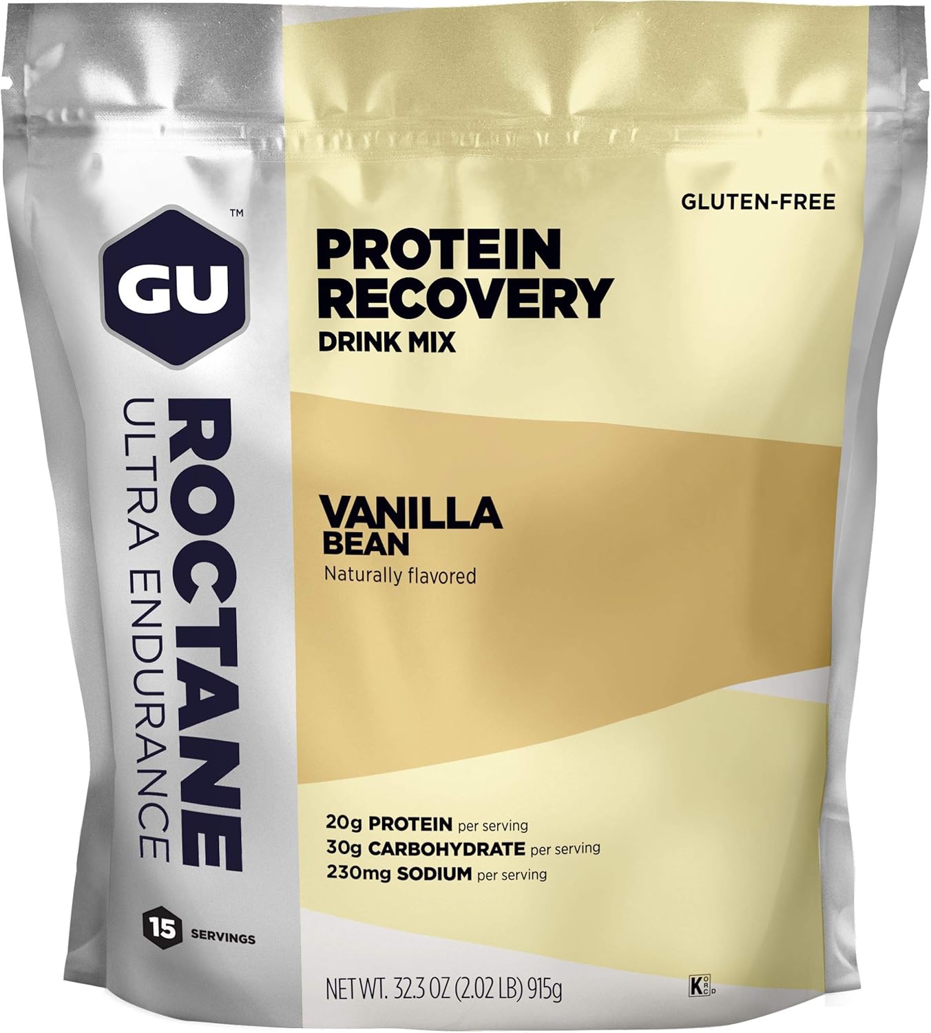 GU Energy Roctane Ultra Endurance Protein Recovery Drink Mix, Gluten-Free and Kosher Dairy, Recovery Support After Any Workout, 15-Serving Pouch, Vanilla Bean