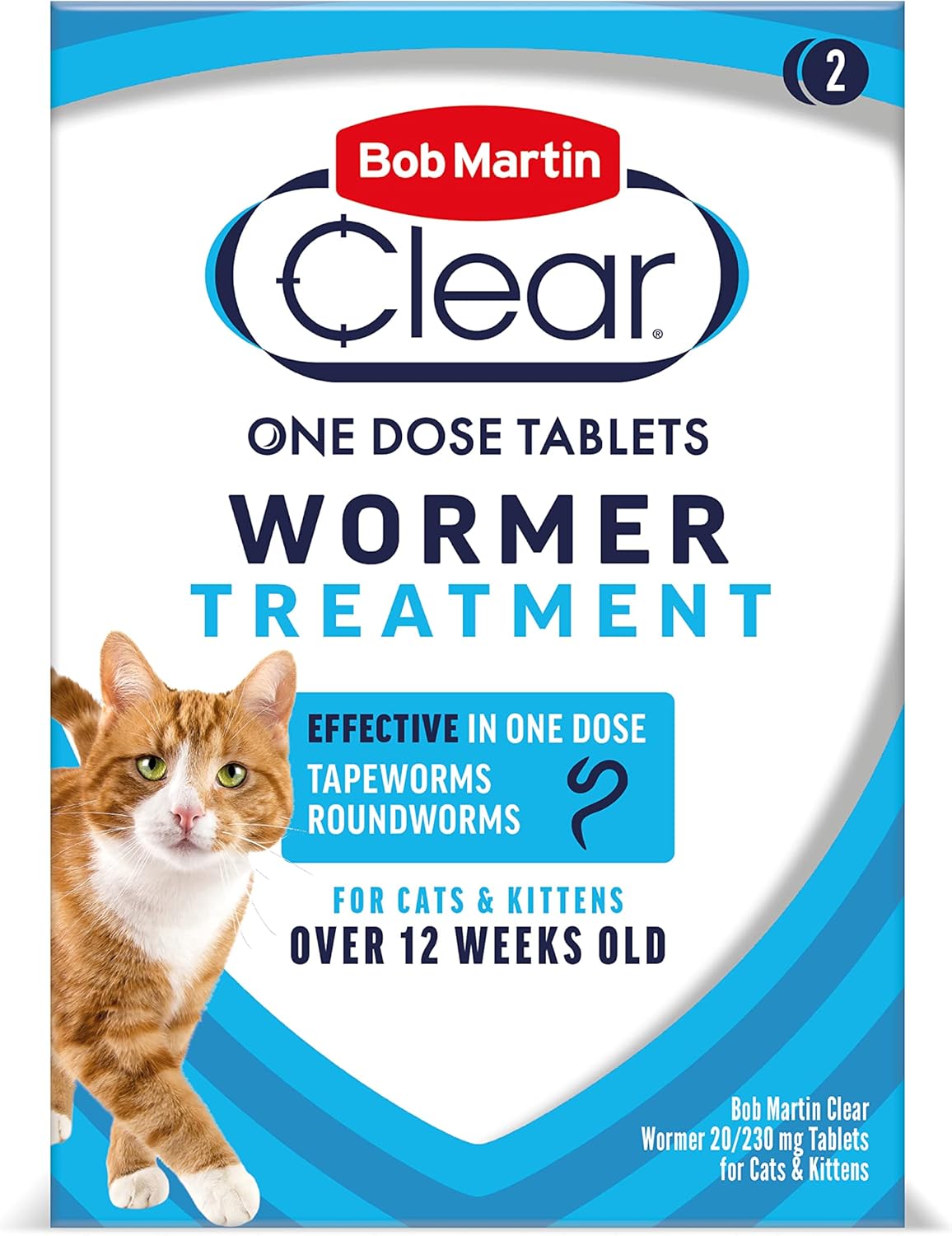 Bob Martin Clear Wormer Treatment for Cats (2 Tablets) - Suitable for Kittens, Clinically Proven Treatment