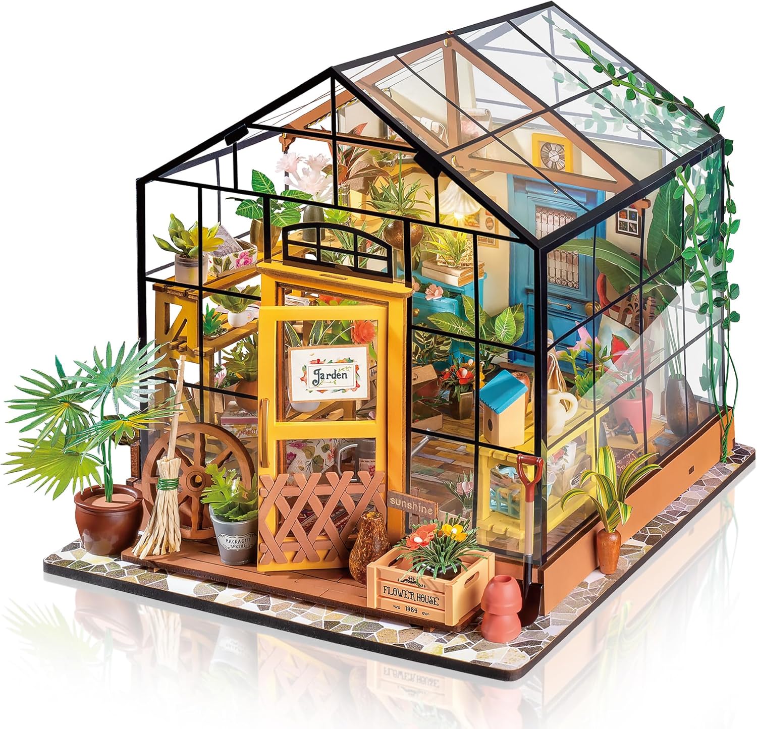 ROBOTIME DIY Doll House kit Cathys Flower House, Miniature Greenhouse Craft Kit for Adults, Mini Diorama Room with Furniture, Educational Toys