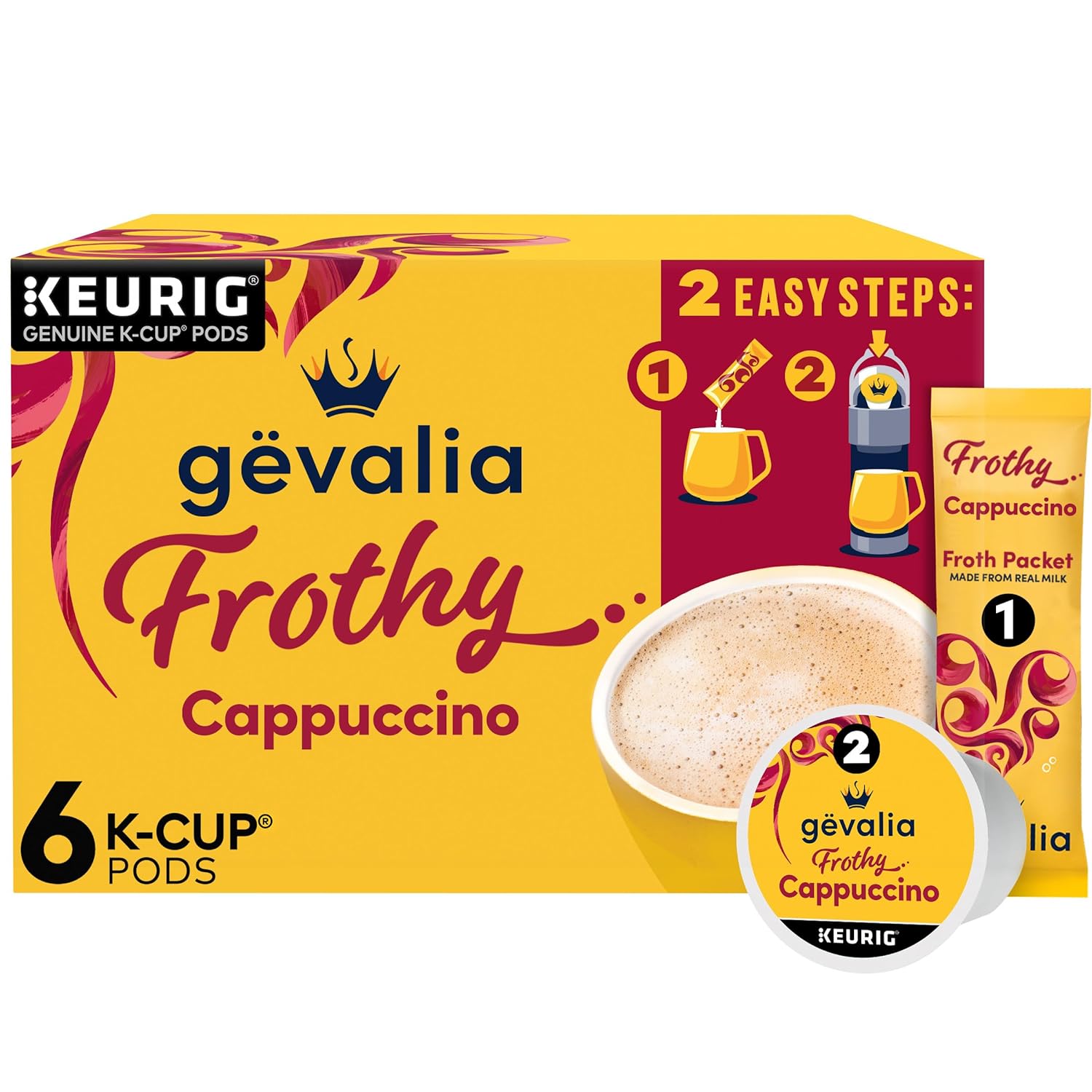 Gevalia Frothy 2-Step Cappuccino Espresso Keurig K-Cup Coffee Capsules & Froth Packets, 0.35 pounds | ct Box