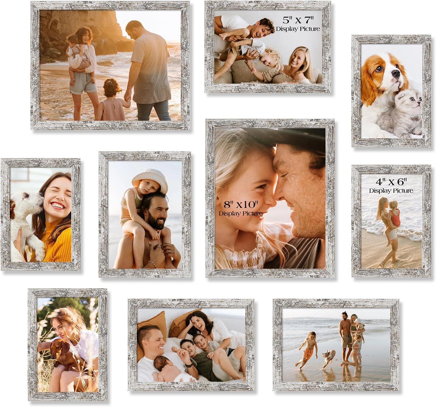 TWING Collage Picture Frames Wall Decor 10 Pack, Gallery Wall Rustic Picture Frame Set for Wall or Tabletop Display, Multi Sizes with Two 8x10, Four 5x7, and Four 4x6 Photo Frames