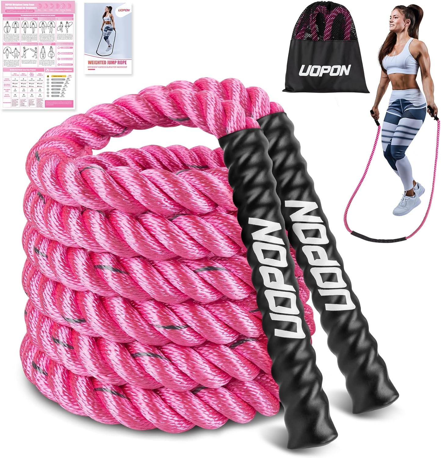 Weighted Jump Rope for Women, Heavy Skipping Rope for Exercise with Training Poster, 9.2FT Weight Fitness Jump Rope for Improve Strength, Building Muscle & Total Body Workout Equipment