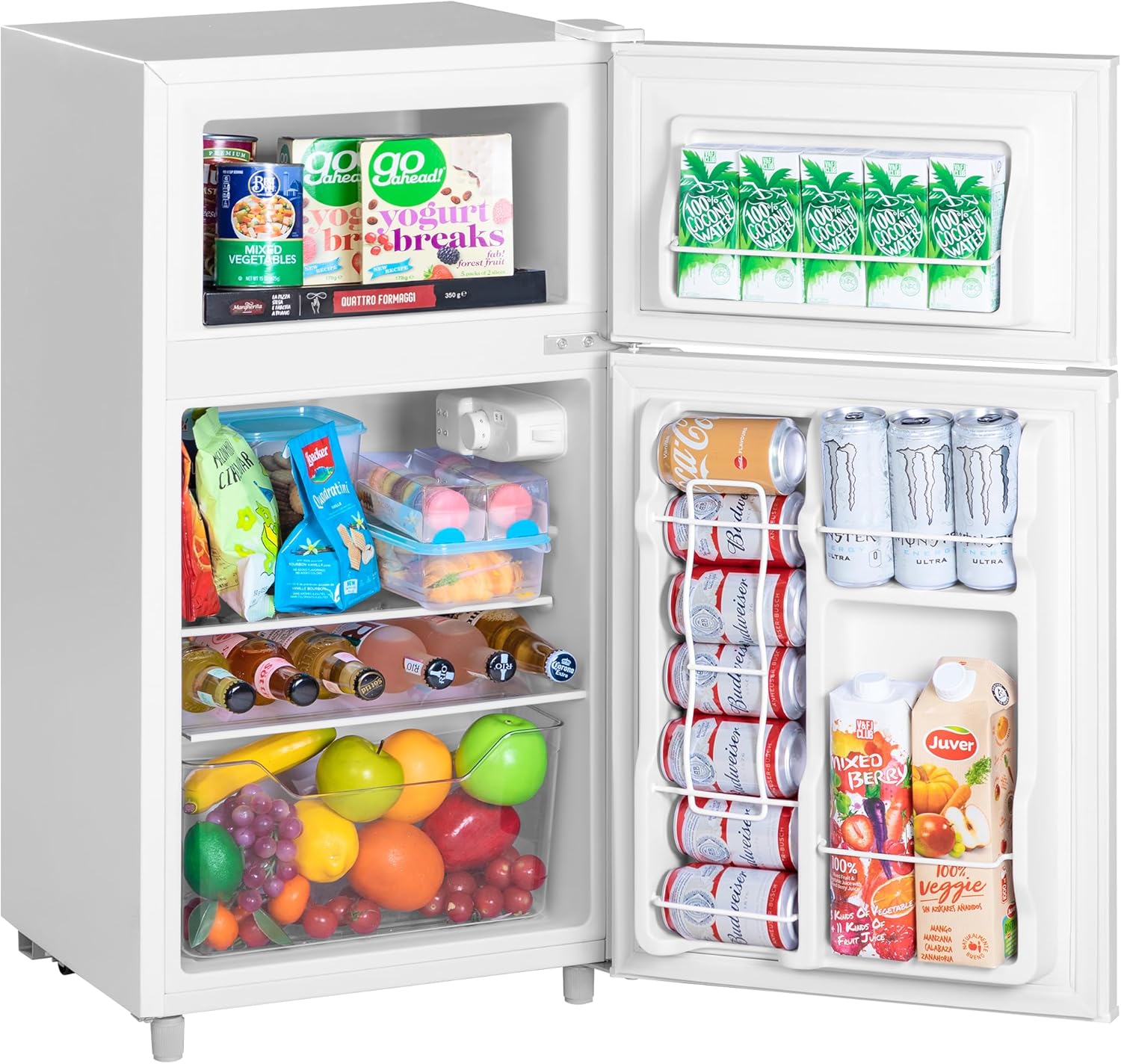 Double Door Refrigerator with Freezer, 3.5 Cu.Ft, Small Fridge with Freezer, 7 Settings Temperature Adjustable, Mini Refrigerator for Office Dorm Bedroom and Apartment (3.5 Cu.Ft, White)