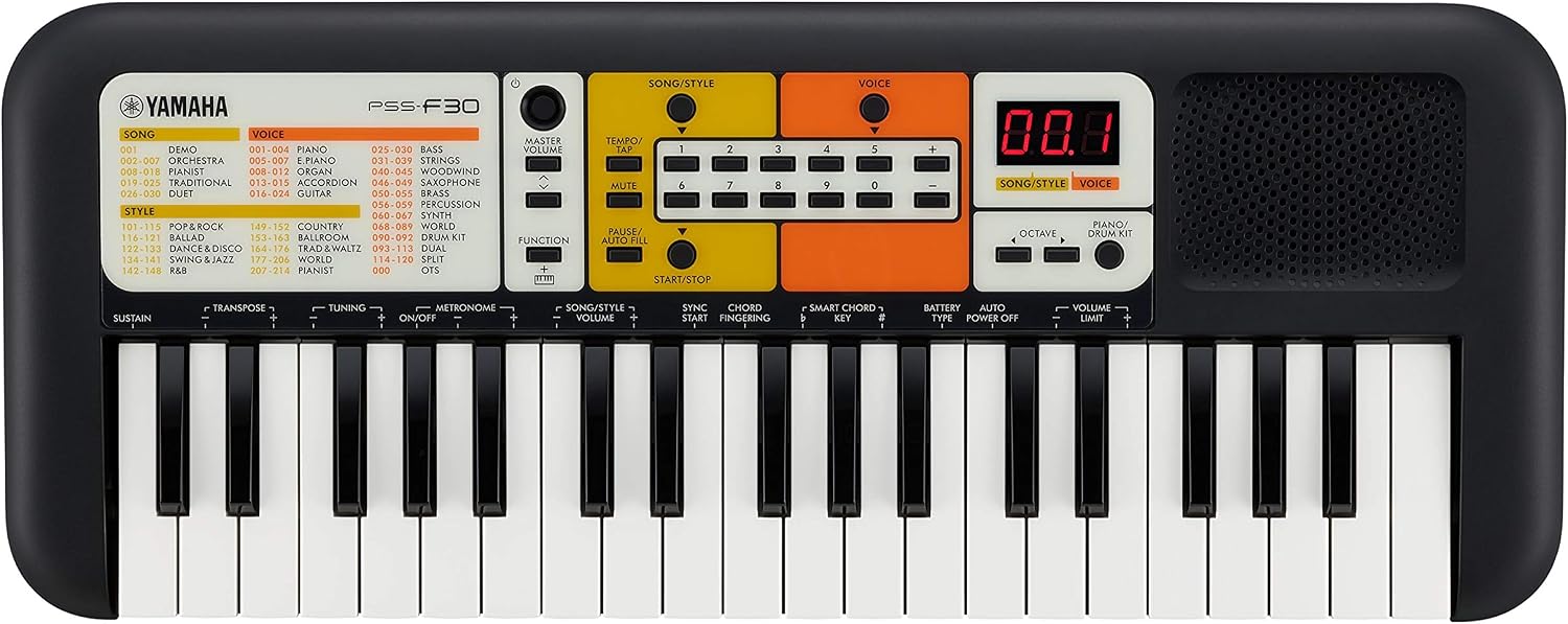 Yamaha PSS-F30 - Portable and Lightweight, Children's Keyboard, 120 Built-in Voices and 30 Songs with Smart Chord Function, Fun Learning Instrument, in Black