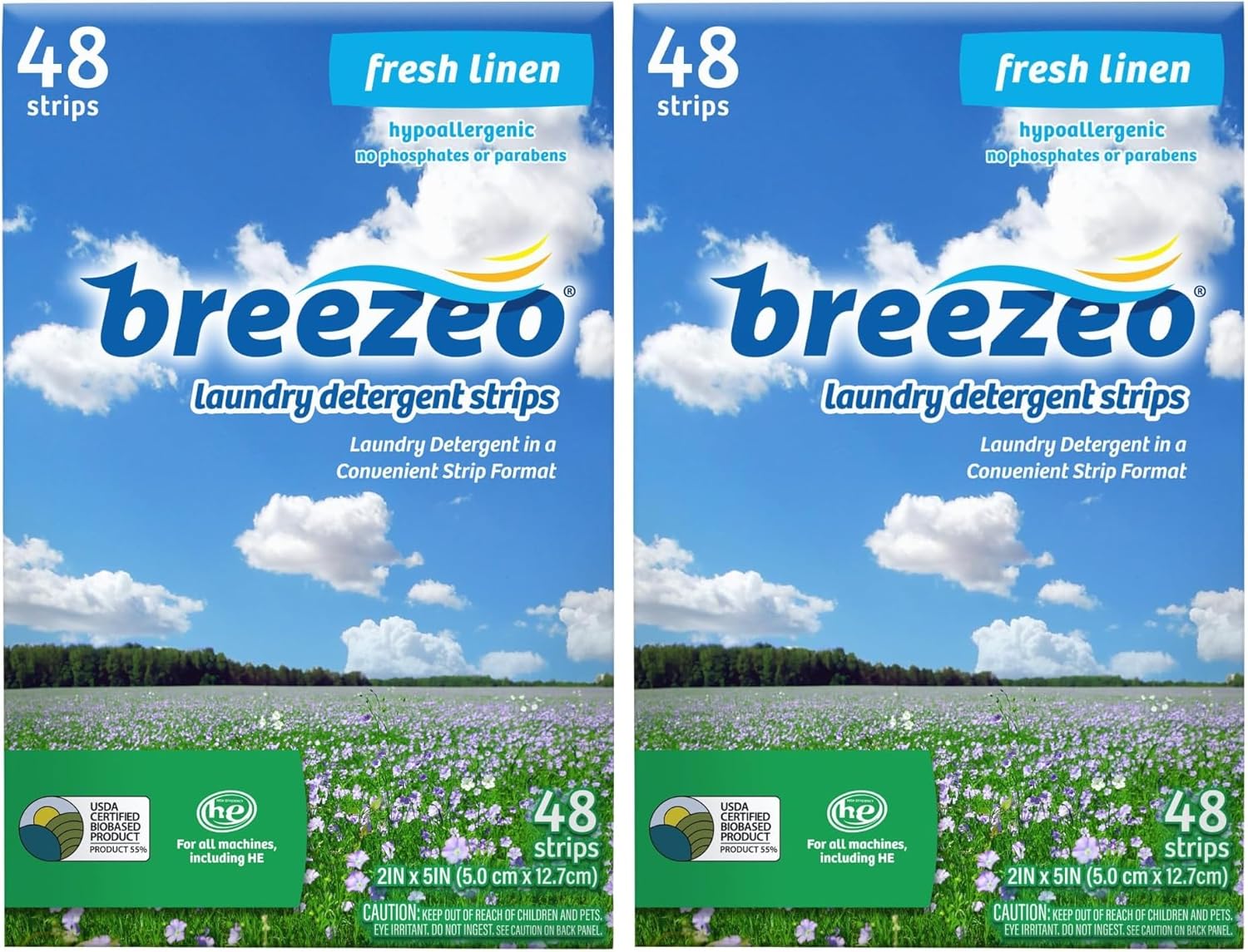 Breezeo Laundry Detergent Strips (48 strips) - Fresh Linen Scent - More Convenient than Pods, Pacs, Liquids or Powders – Great for Home, Dorm, Travel, Camping & Hand-Washing (Pack of 2)