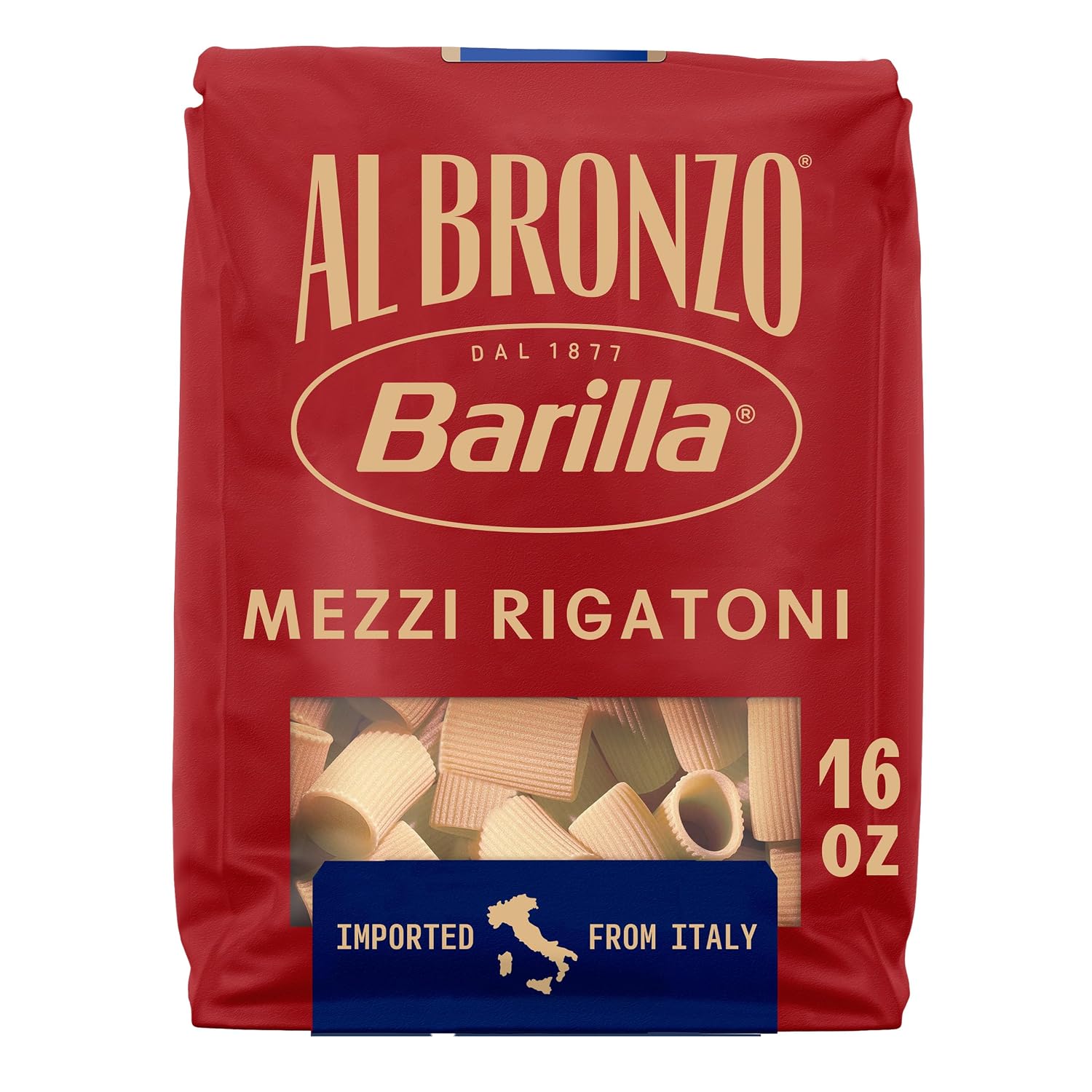 Al Bronzo by Barilla Mezzi Rigatoni Pasta, Imported from Italy, 16oz