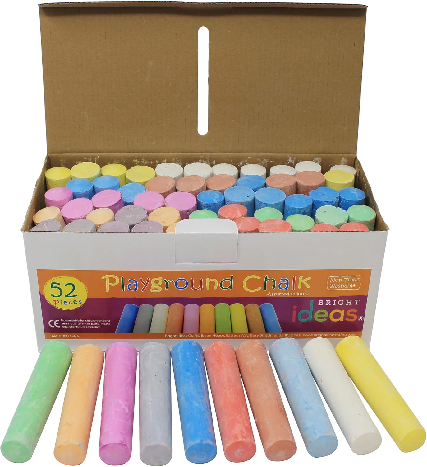 Bright Ideas Giant Colourful Playground Chalk, Assorted, 52 chalks, 10cm, BI8014