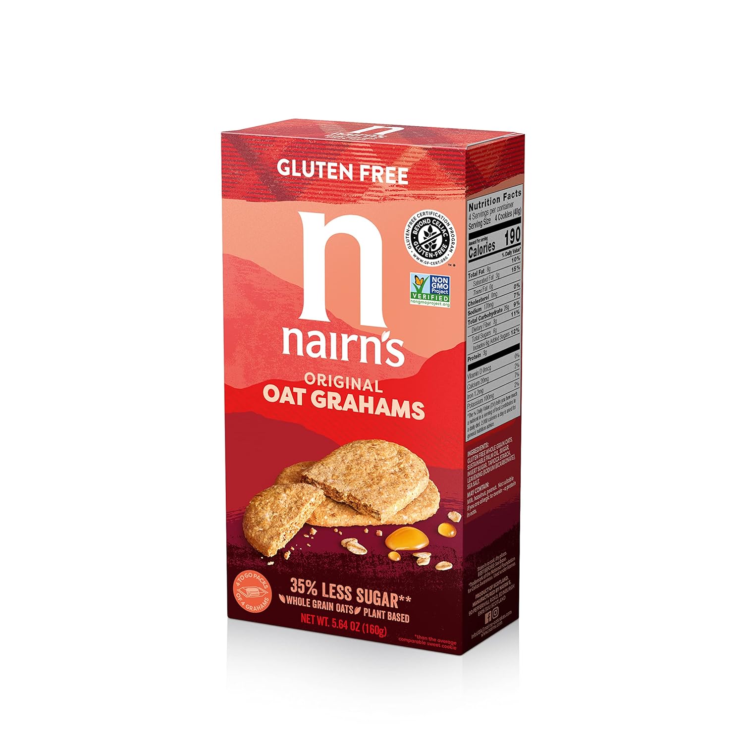 Nairn's Gluten-Free Original Oat Grahams - Healthy, Tasty and Safe for Celiacs. Perfect On-the Go Snack. High Fiber, No Artificial Colors, Flavors, or Preservatives, 5.64oz