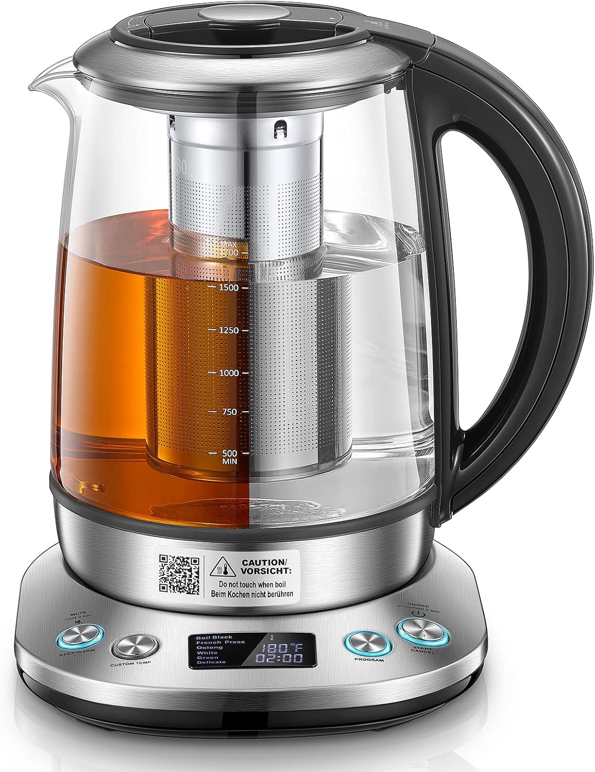 Smart Glass Tea Kettle, FOHERE Variable Temperature Kettle, 2200W Tea Pot with 6 Temperature Control Presets, 2 Hours Keep Warm, 1.7 Liter Electric Kettles with Removable Tea Infuser