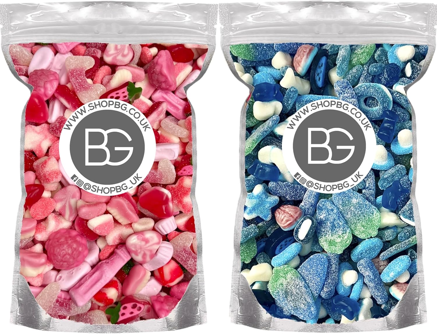 BG Quality Pick & Mix Sweets - Large Retro Candy Sweeties Bundle Deal 2 x 800g Pouches Baby Shower Gender Reveal Colourful Pink & Blue Mix