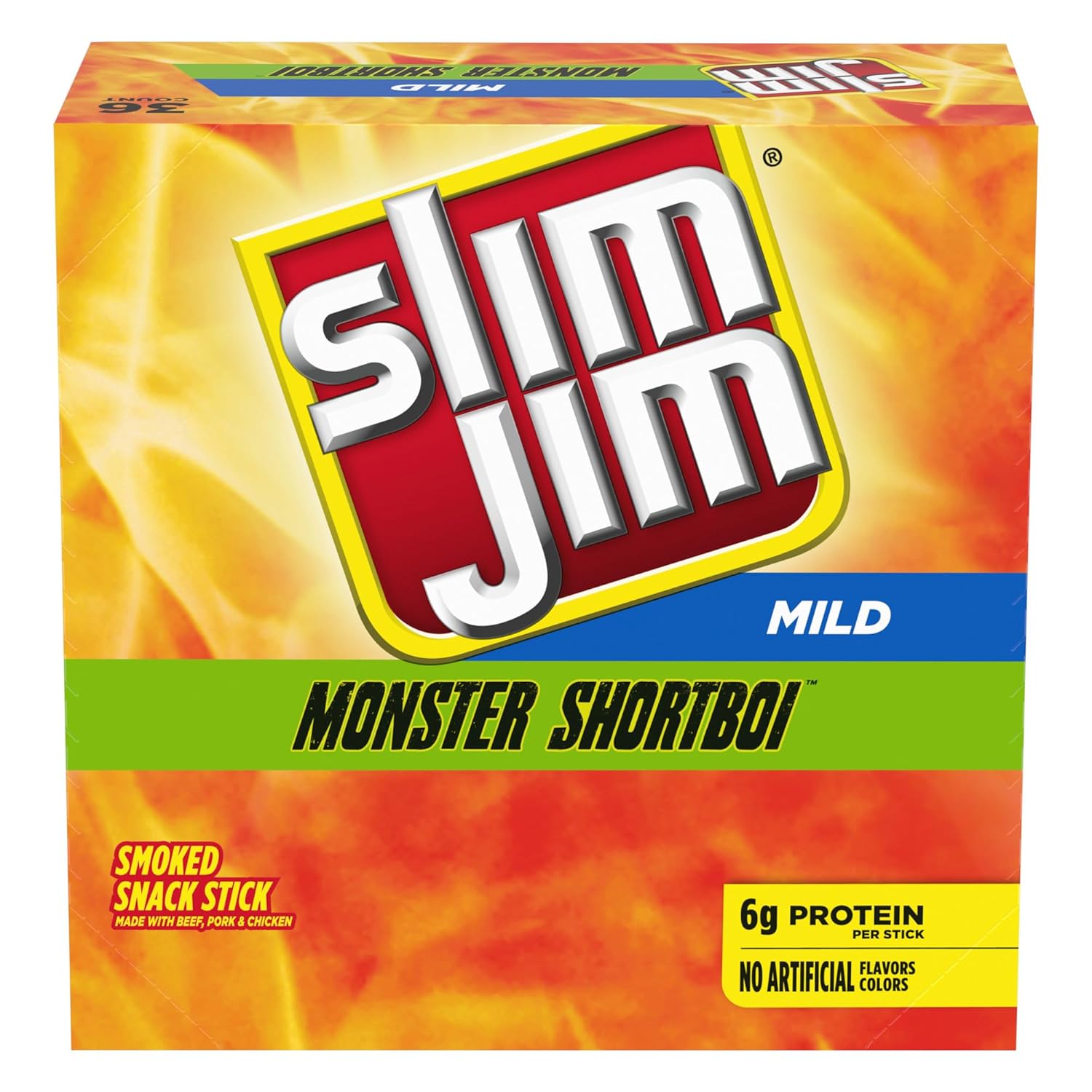 Slim Jim Shortboi Smoked Meat Sticks, Mild Flavor, 6g Protein Per Stick, 0.97 oz. (36-Count)