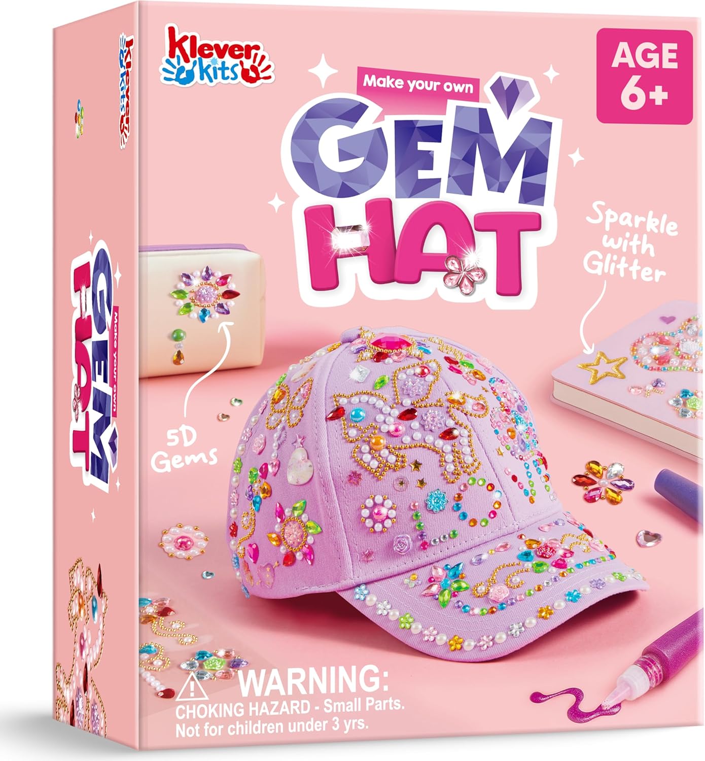 Klever Kits DIY Baseball Cap Craft Kit for Girls Age 5-11,Create Your Own Gem Sticker Hat,Art Toys for 5 6 7 8 9 10 12 Year Old Girl Gifts Birthday Christmas Back to School Present