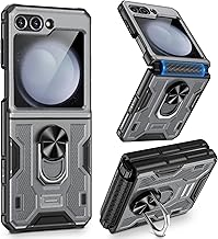 VEGO for Z Flip 5 Case, Galaxy Z Flip 5 case with Screen Protector & Hinge Protection, 360° Ring Kickstand, Full Body Protective Cover Case for Samsung Flip 5 2023 - Gray