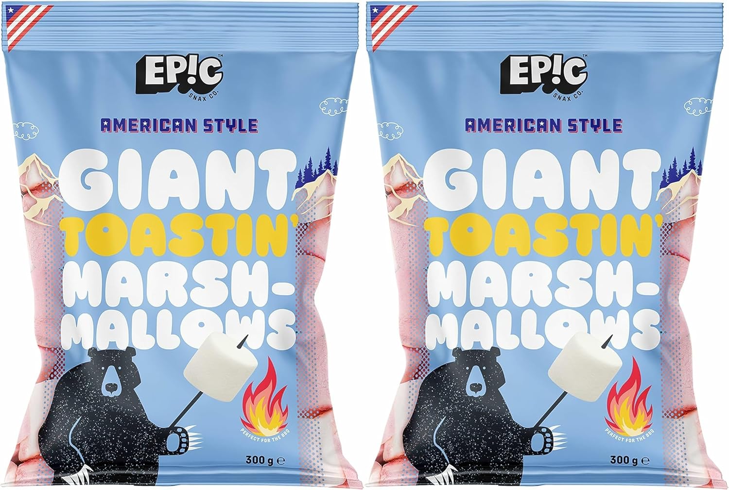 Giant Toastin Mallows by Epic - Premium American Style Marshmallows, 300g - Perfect for Toasting, S'mores & Baking - Pack of 2