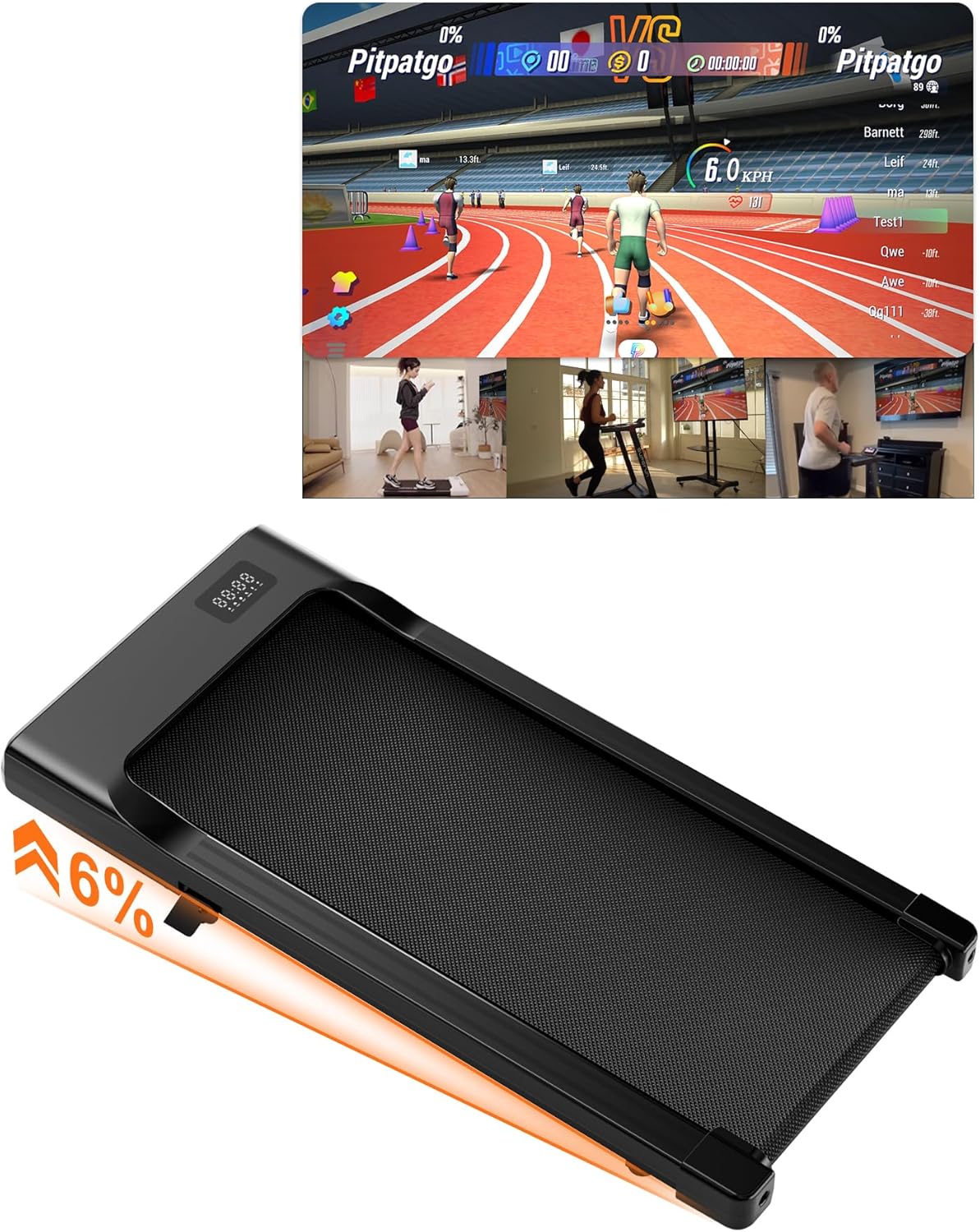Superun Walking Pad Raceable 6% Incline 2.5HP Under Desk Treadmill 136KG Capacity MAX 12KM/H Foldable Treadmill with HIIT & MIIT Programs APP Control Portable Walking Machine for Home