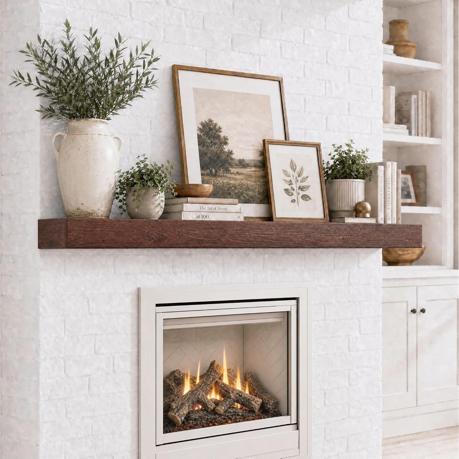 60 Inch Solid Wood Fireplace Mantel Shelf, Rustic Brown