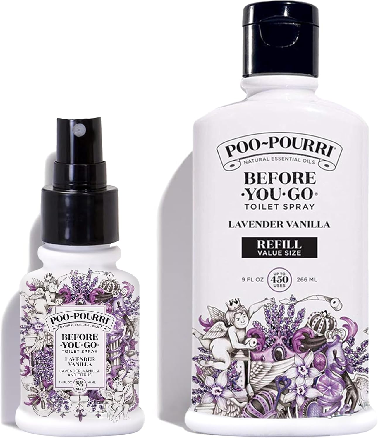 Poo-Pourri Lavender Vanilla 9-Ounce Refill Bottle and 1.4-Ounce Refillable Bottle Lavender Vanilla