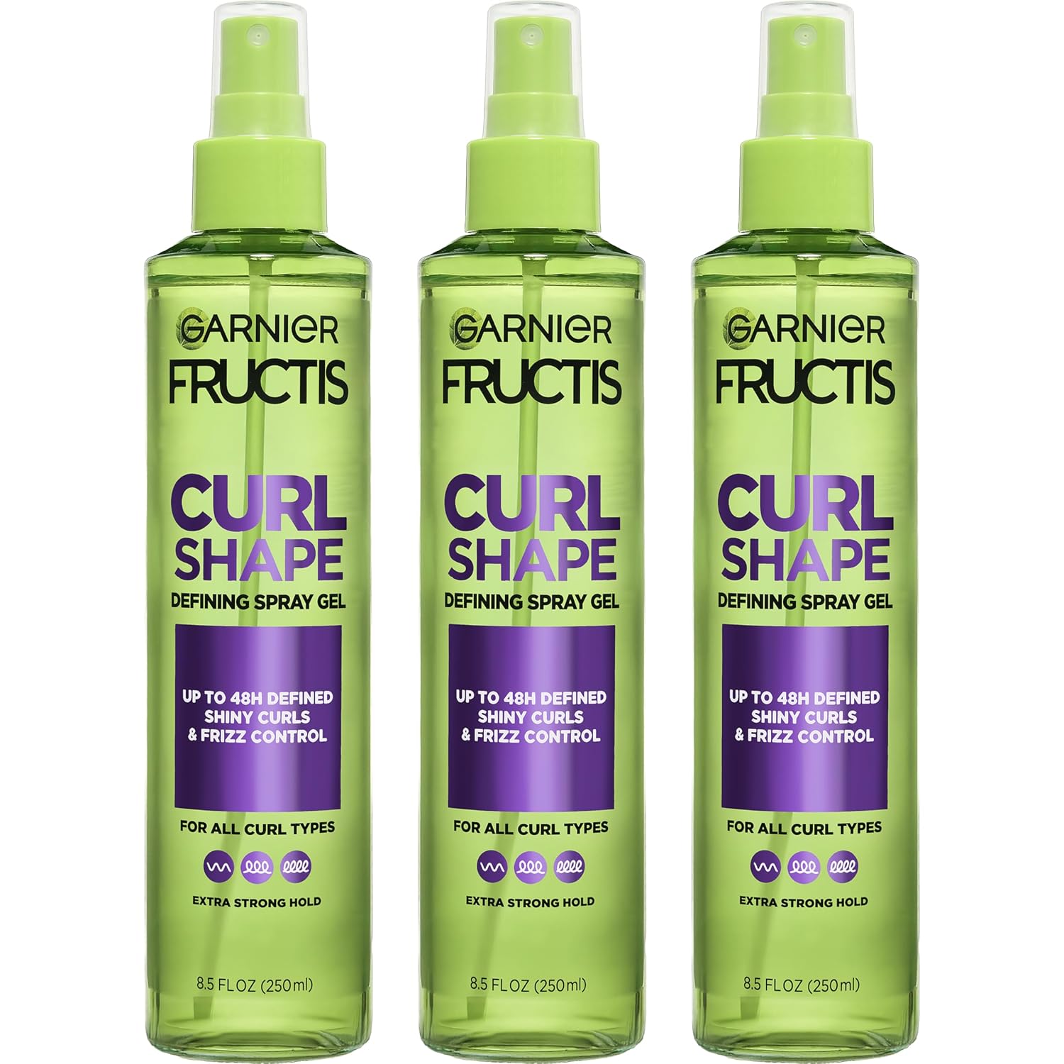 Garnier Fructis Style Curl Shape Defining Spray Hair Gel, Strong Hold Frizz Control for Curly, Wavy, and Coily Hair, Nourishing Formula, 8.5 fl oz, 3 Count (Packaging May Vary)