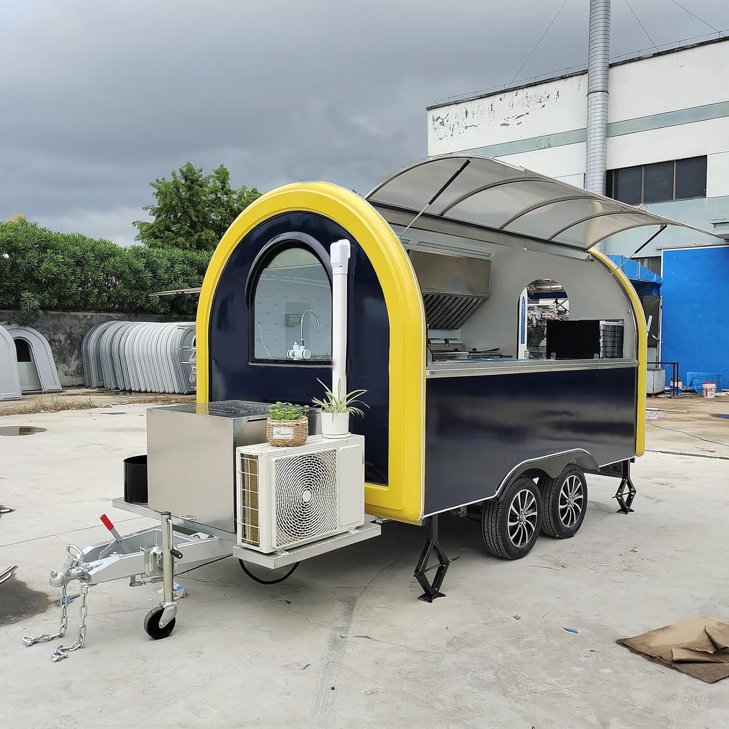 Ice Cream Food Truck Tailer for Sale, Concession Food Truck Trailer with Full Kitchen Equipment, BBQ Mini Trailer Small Round Retail Cart, Street Near to Me Kiosk