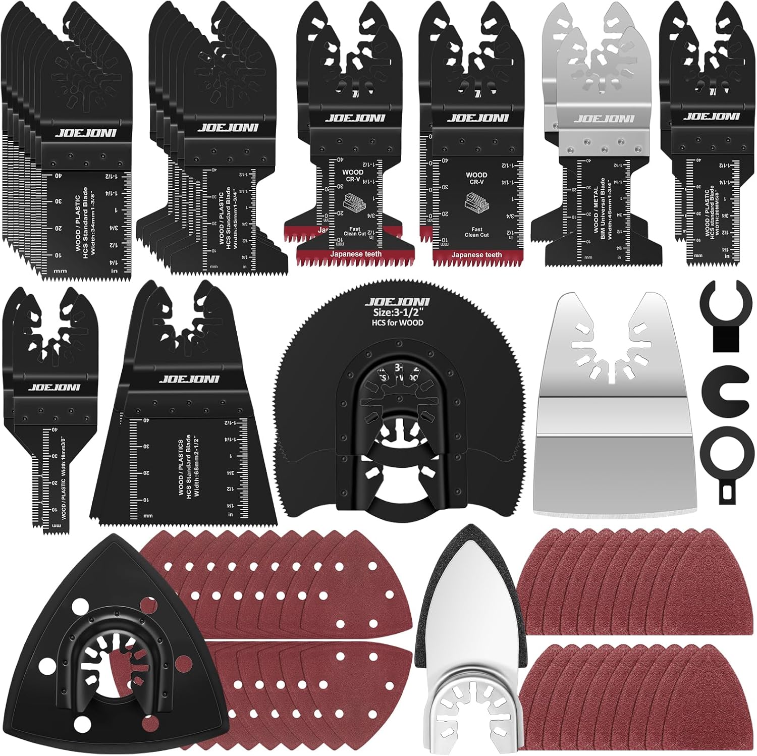 JOEJONI 134PCS Oscillating Saw Blades Set, Universal Multi Tool Blades, Oscillating Tool Accessories for Metal, Wood, Fit Makita, Milwaukee, Dremel, Ryobi, Fein Multimaster and More