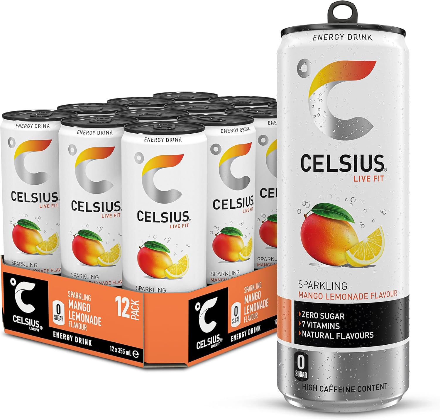 Celsius Energy Drink, Sparkling Mango Lemonade 355ml