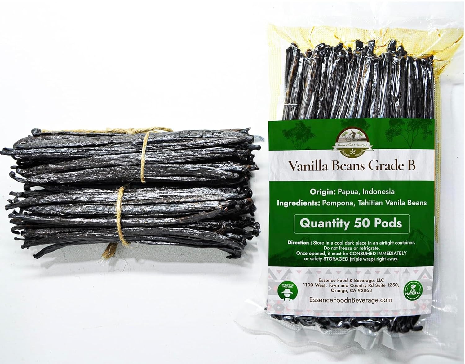 50 Aromatic Tahitian Vanilla Beans for Making Vanilla Extract, Whole Vanilla Beans Extract Grade 5-5.5 inches, Perfect Homemade Extract, baking and cooking (50 Beans)