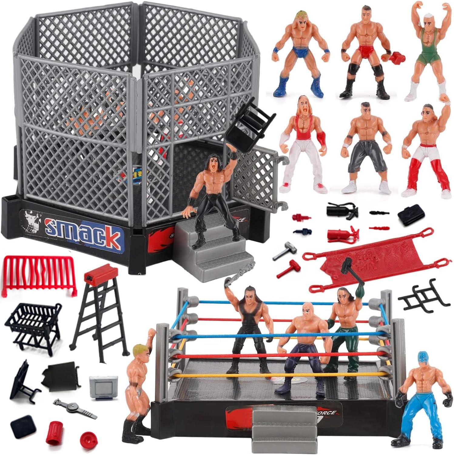 ToyVelt Ring Playset with 32-Piece 2" Wrestling Action Figures for Boys 8-12 Playset, Safe and Durable Toys, Comes with Wrestling Ring, Realistic Action Figures