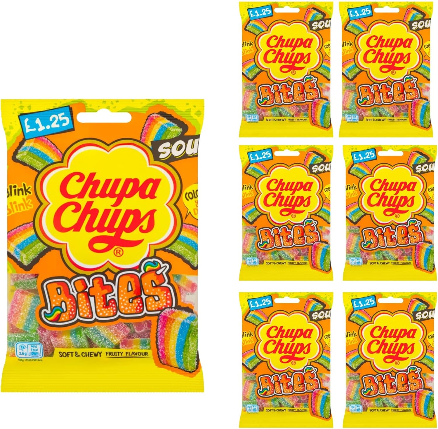 Soft & Chewy Fruity Sour Bites by Chupa Chups – Tangy Candy Treat, 120g (6)