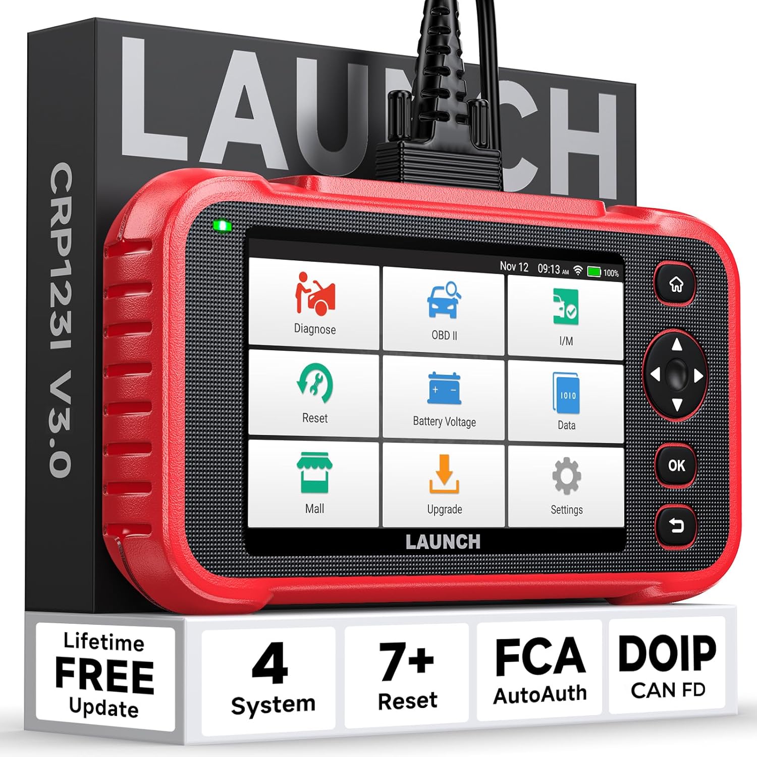 LAUNCH CRP123I V3.0 Elite OBD2 Scanner Diagnostic Tool with DOIP & CAN FD, 2025 New Code Reader for Cars and Trucks, Engine ABS SRS Transmission Car Scanner, Oil/EPB/DPF/SAS/Throttle Relearn