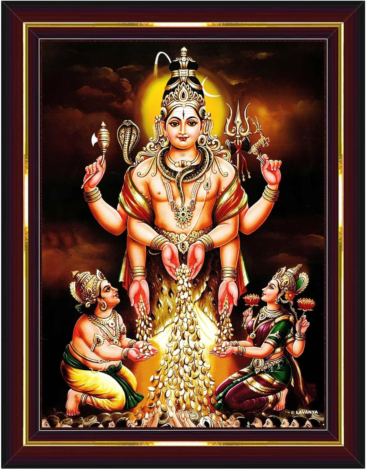 Pavan Photo Laminations Dhana Dakshinamurthy Swarna Akarshana Bhairava Wall Painting Framed Home Decor (Wood,Matte,Brown,Big Size,10 x 12 Inch) B277M