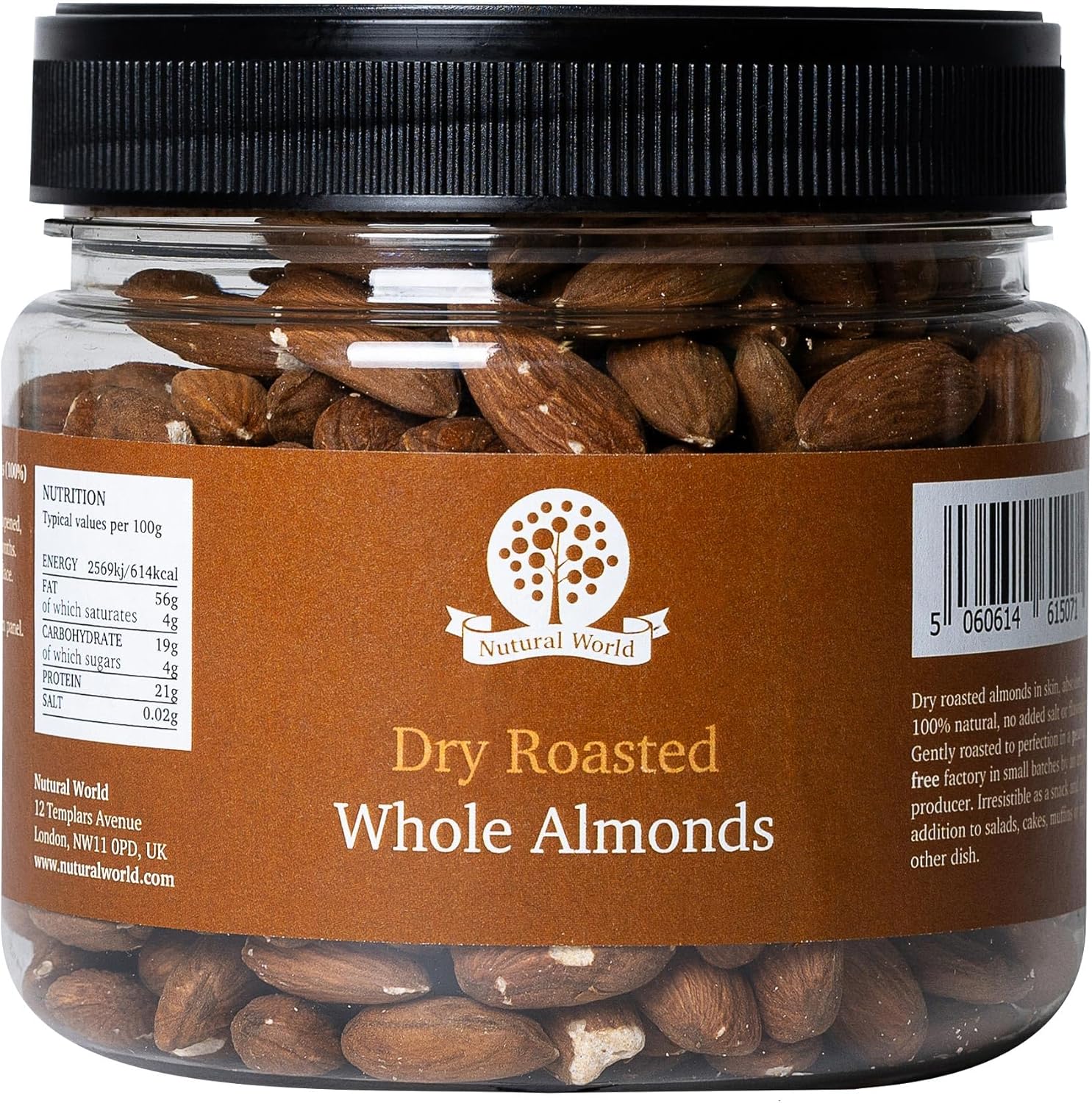 Nutural World Dry roasted Whole Almonds - Unsalted (500g)