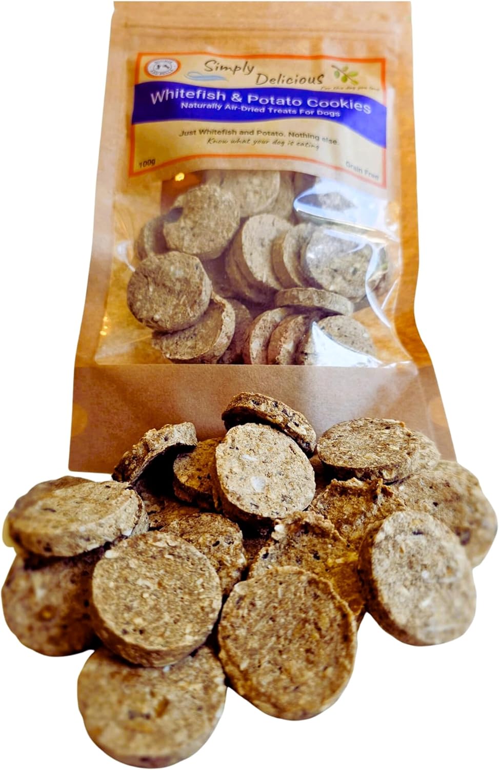 Bounce and Bella Whitefish and Potato Cookies - Two Ingredients, Low Fat, Hypoallergenic, Grain-Free Dog Treats with High-Value Crunch, Tasty Biscuits, 100g Pack
