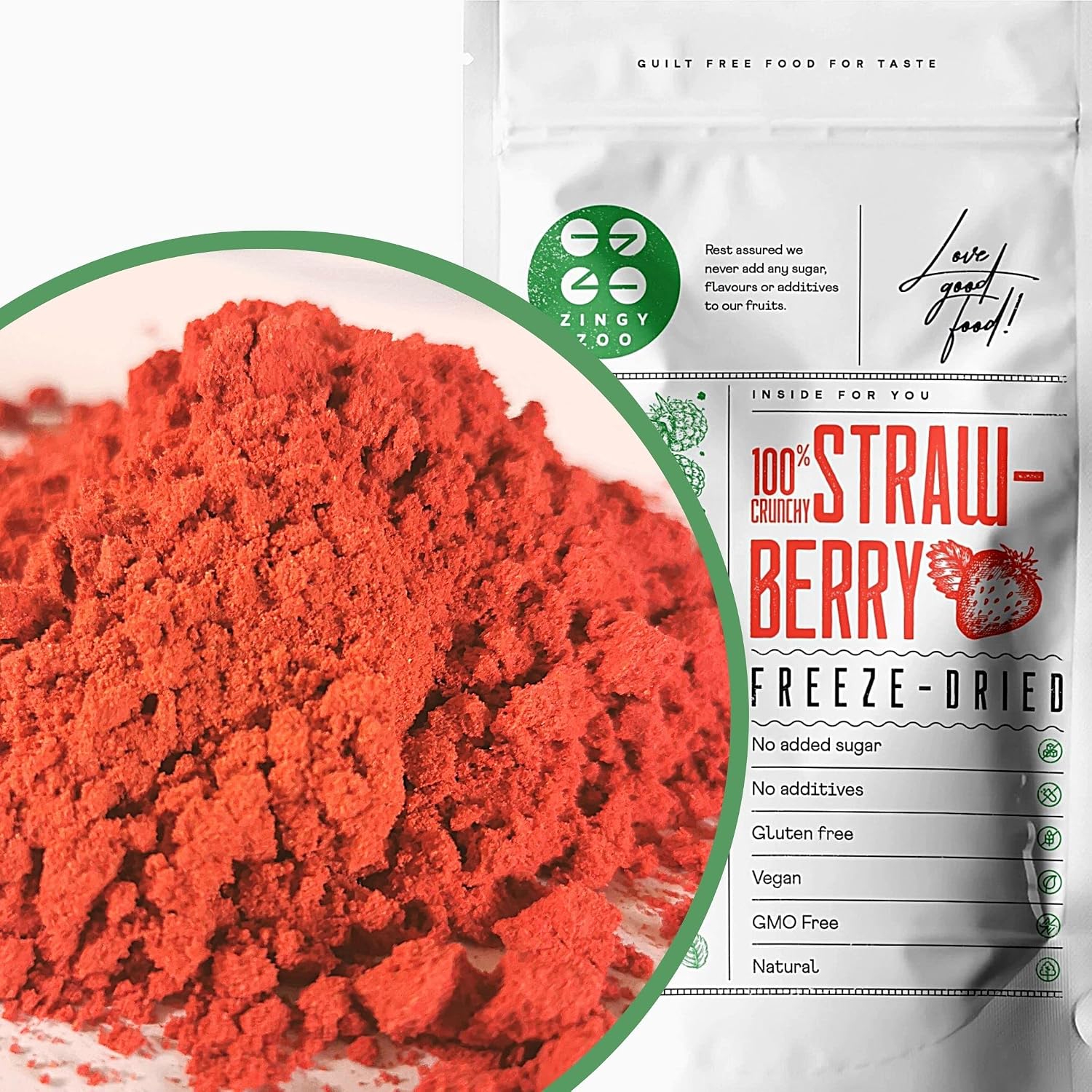 Freeze Dried Strawberry Powder | Natural Raw Premium Freeze Dried Fruit Powder | No Added Sugar Perfect for Fruit Smoothies Food Colouring or Baking | Dehydrated Strawberries to Powder ZingyZoo (100g)