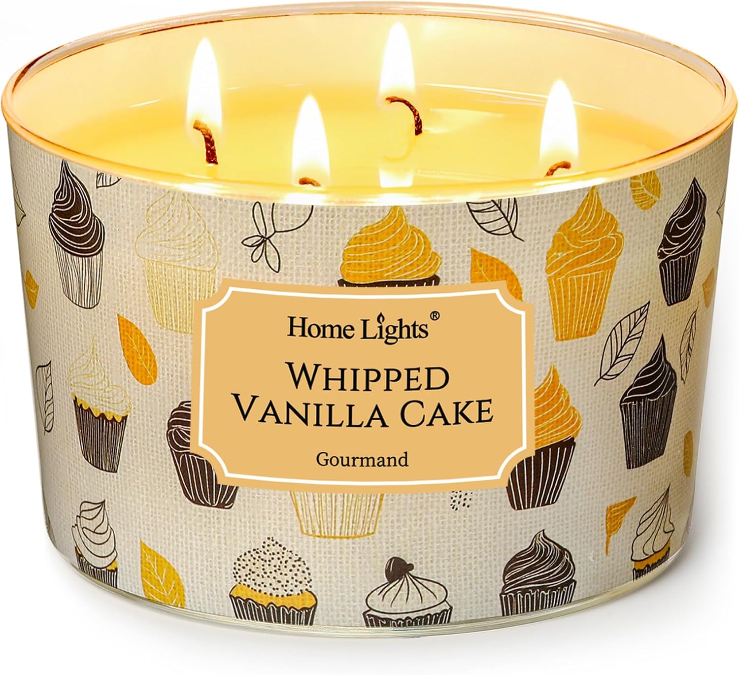 Home Lights Scented Candles for Women & Men, 18oz Candle Jars Aromatherapy 4-Wick Candle, Ideal for Modern Home Decor and Gifts, Whipped Vanilla Cake