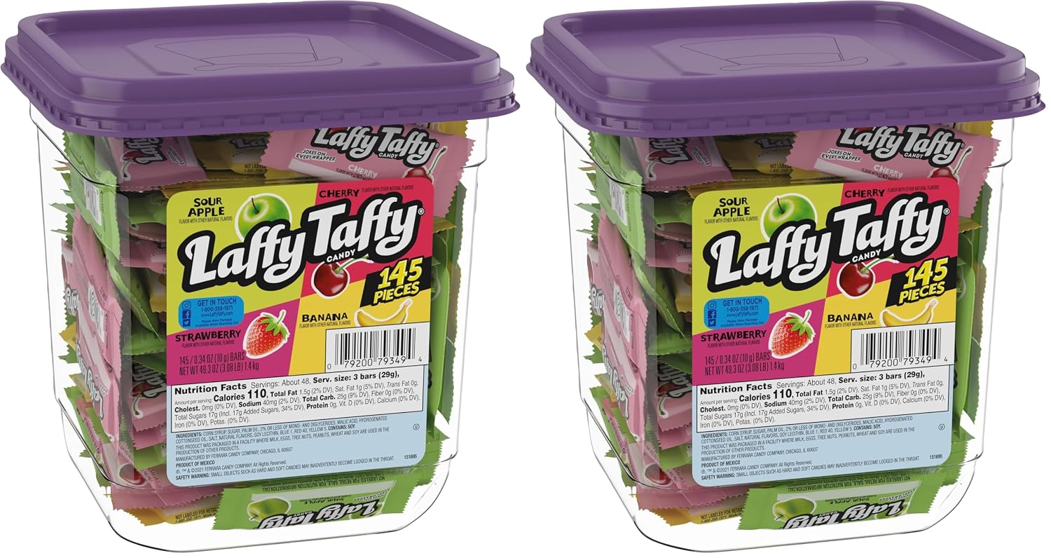 Laffy Taffy Candy, Assorted Fruit Flavored, 145 Pieces, Pack of 2 | Sour Apple | Cherry | Strawberry | Banana
