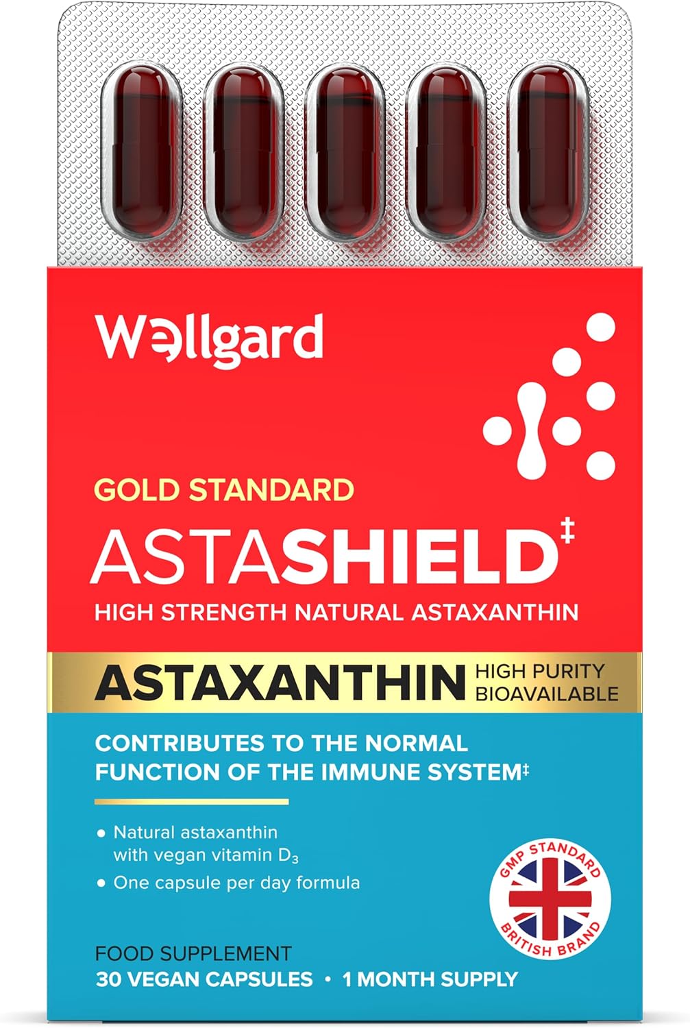 Wellgard Vegan 8mg Astaxanthin Supplement - Natural Astaxanthin, Not Synthetic, High-Strength Astaxanthin with Vitamin D3