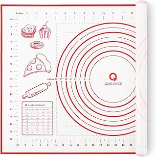 Silicone Pastry Mat for Baking, Baking Mat for Rolling Dough Non Slip Extra Large, Fondant Mat with Measurement, Kitchen Counter Mat for Pie Crust, Pizza and Cookies, Oven Liner Mat,16" x 24", Red