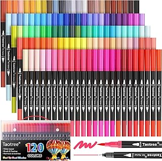 Taotree 120 Colors Dual Tip Art Markers Pens for Kids Adult Coloring Book, Artist Fine & Brush Tip Coloring Markers Drawing Pen for Journaling Note Taking Lettering Calligraphy Craft Art Supplies Set