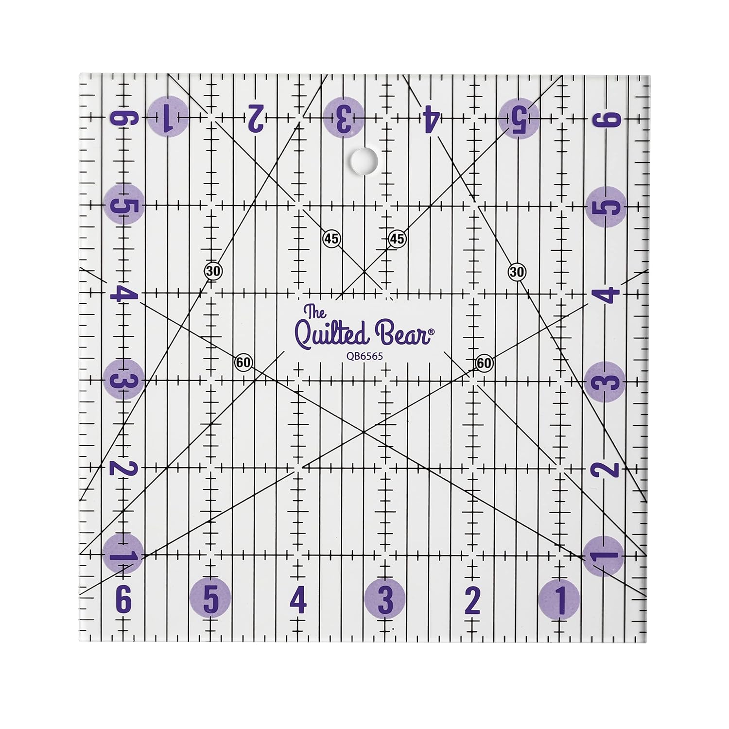 The Quilted Bear Quilting Rulers - Transparent Acrylic Non Slip Quilting, Patchwork & Sewing Ruler with Clear Black Lines & 30, 45 & 60 Degree Angles (6.5" x 6.5")