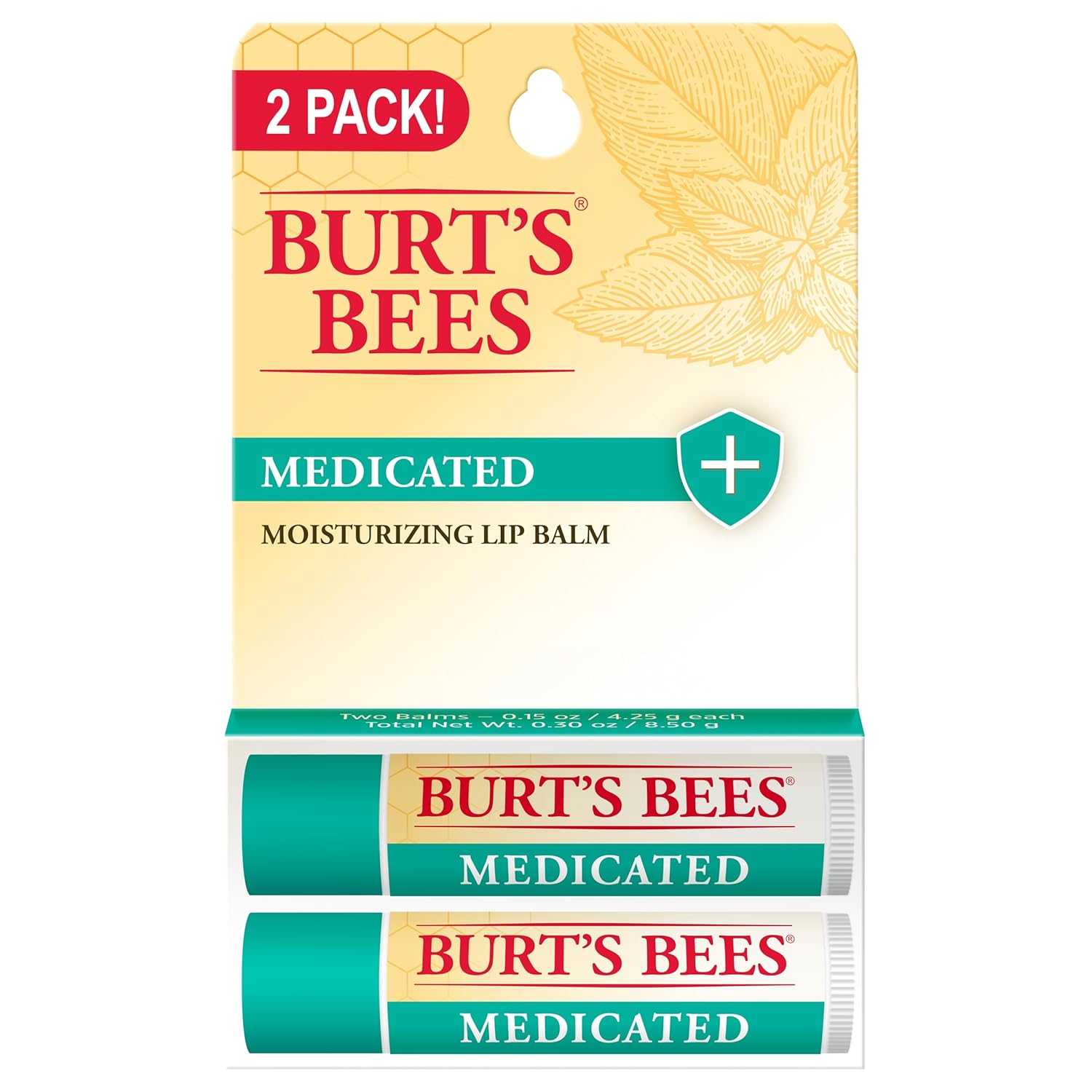 Burt's Bees Back To School Gift Ideas, Medicated Lip Balm, With Eucalyptus Oil and Menthol, Tint-Free, Natural Origin Lip Care, 2 Tubes, 0.15 oz.