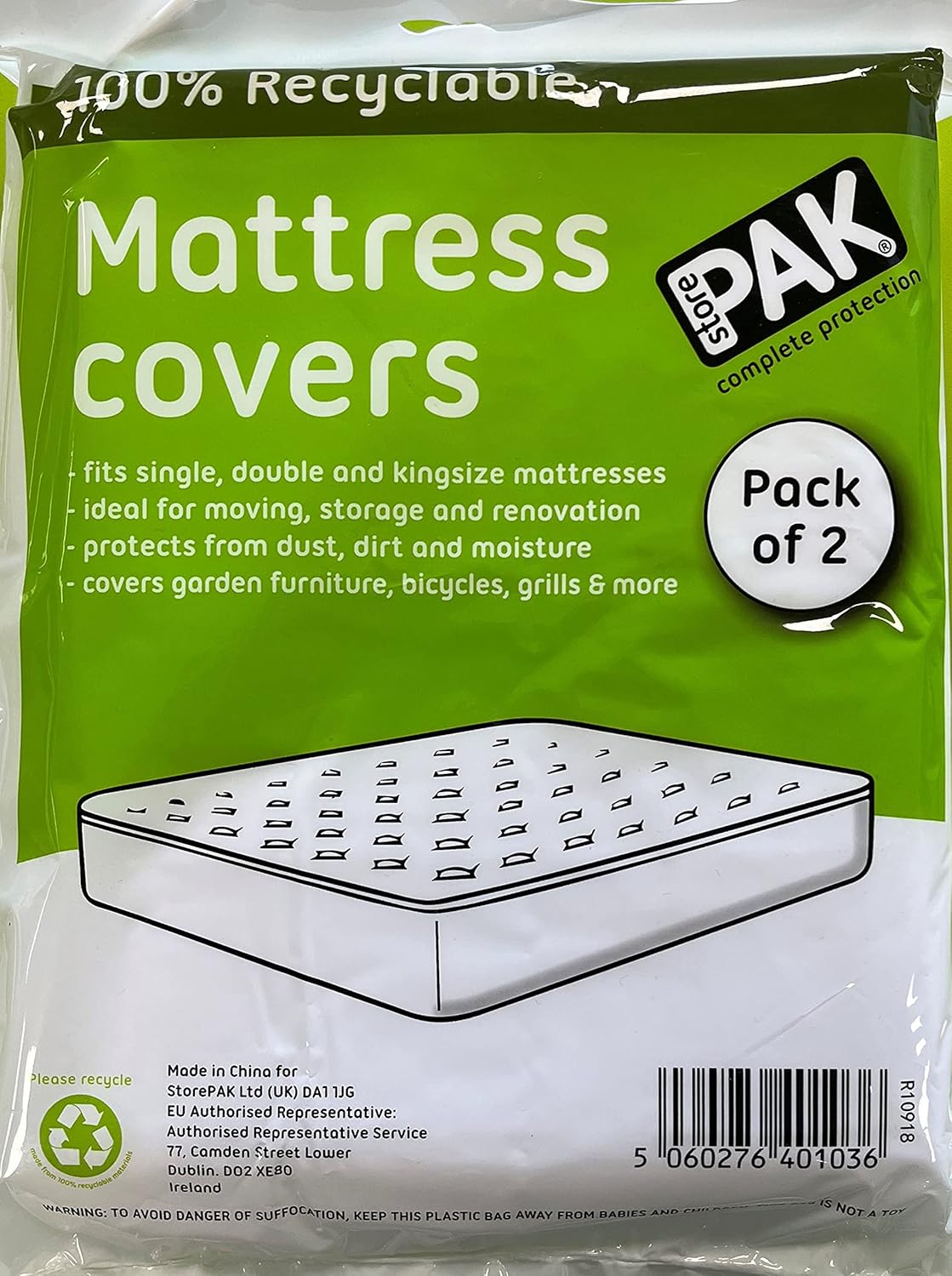 StorePAK 2PK King Size Mattress Cover Bags for Moving, Storage or Transport - Mattress Protector Storage Bag - Strong, Re-usable, Waterproof, Anti-dust Case