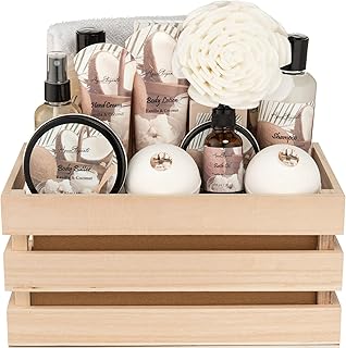 Bath Spa Gift Sets - Luxury Basket With Coconut & Vanilla - Spa Kit Includes Wash, Bubble Bath, Lotion, Bath Salts, Body Scrub, Body Spray, Shower Puff, Bathbombs, Soap and Towel