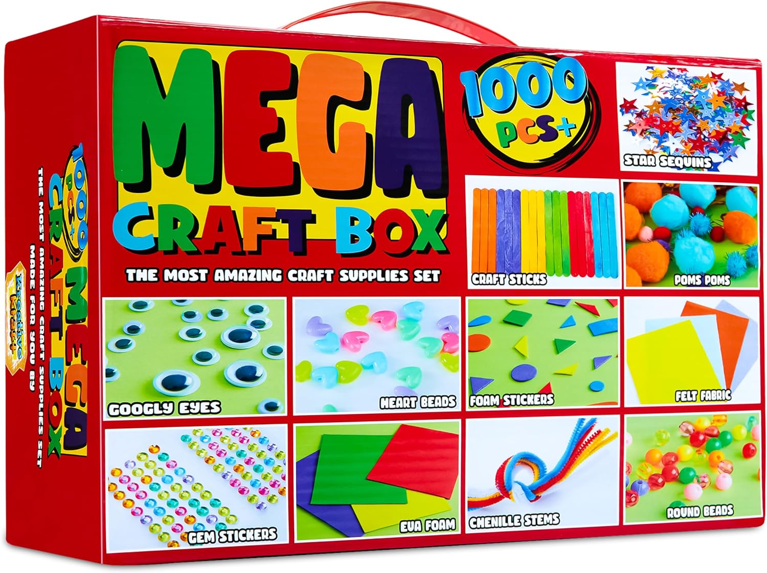 Arts and Crafts for Kids 1000+ Pieces - Pom Poms, Pipe Cleaners, Tissue Paper, Gem Stickers, Shredded Paper, Craft Sticks - Art Supplies Craft Kits for Kids
