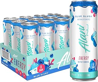 Alani Nu BLUE SLUSH Sugar Free, Low Calorie Energy Drinks | 200mg Caffeine | Biotin B Vitamins | Zero Sugar | 10 Calories | 12 Fl Oz Cans | 12 Pack