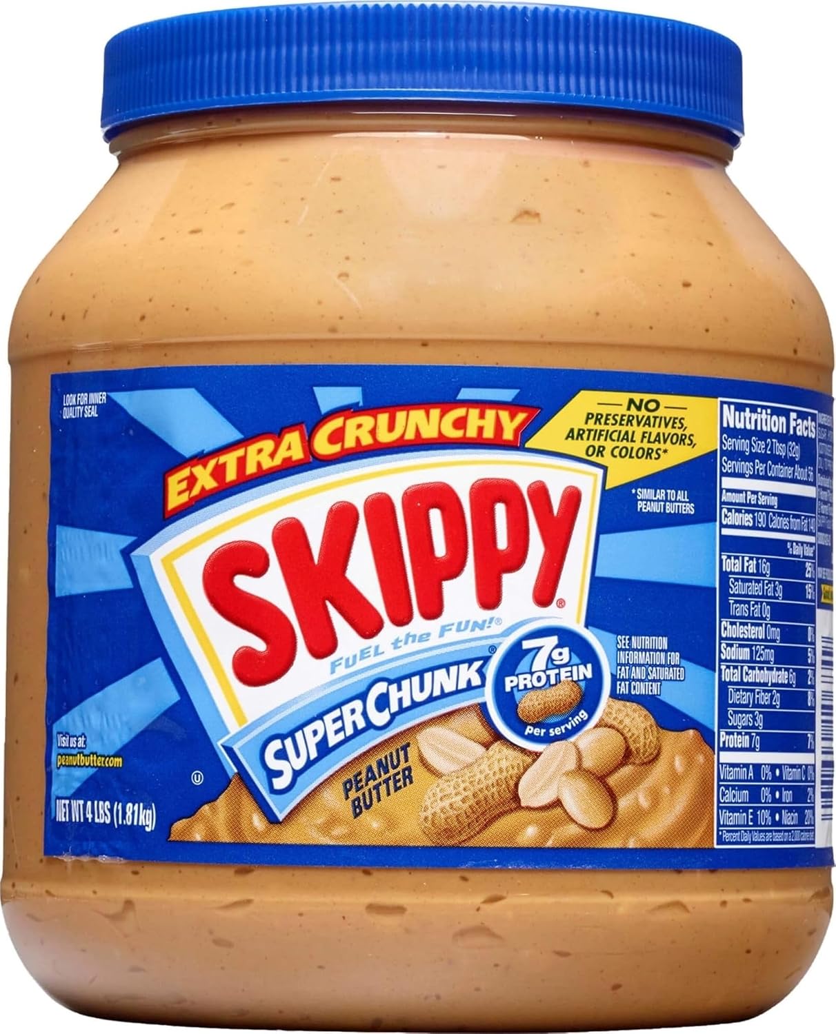 SKIPPY SUPER CHUNK Peanut Butter, Plant Based Protein, 64oz x1