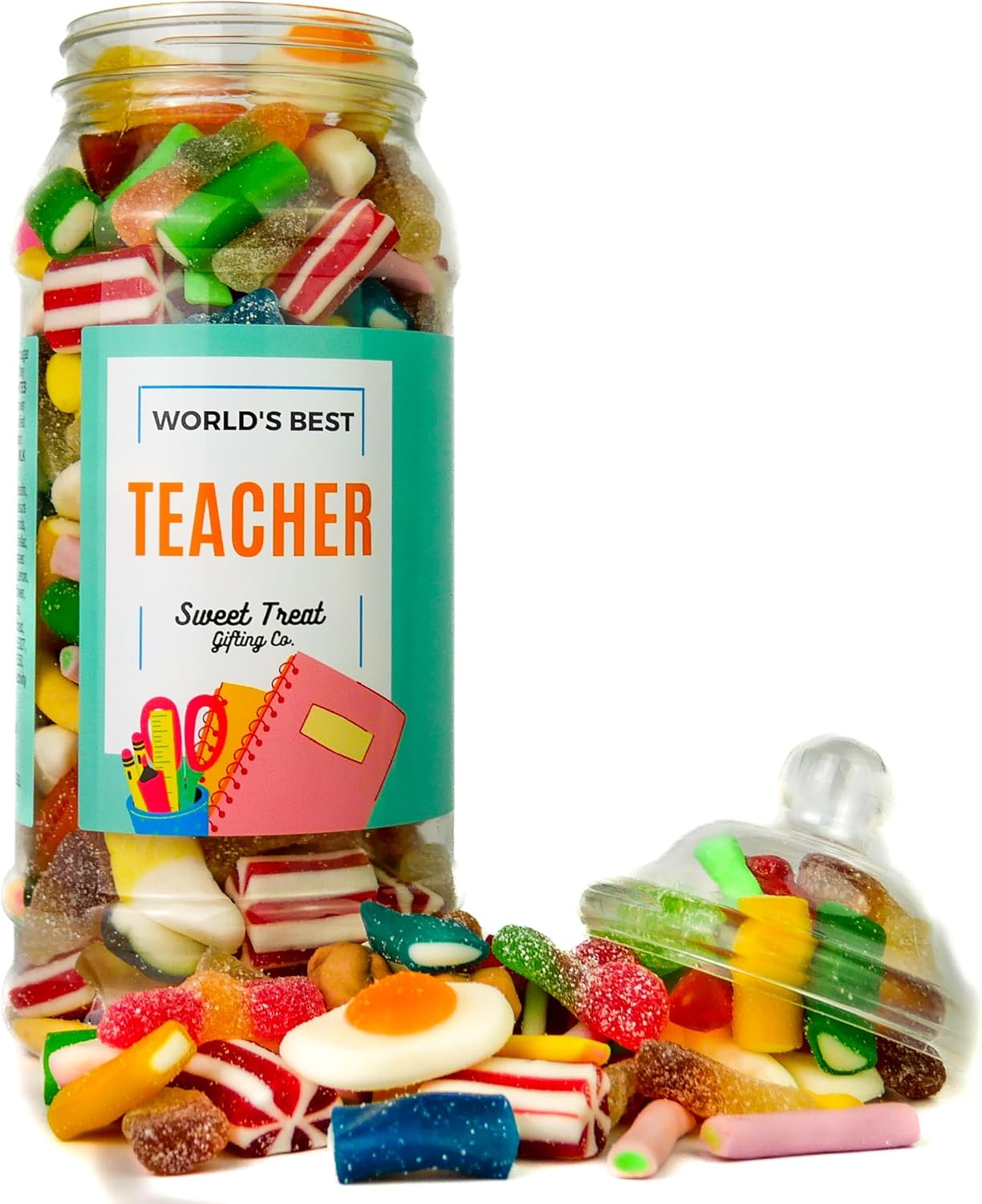 World's Best Teacher Thank You Gift for Teacher Sweets Jar Thank you Teacher Gifts 670g Jar of Sweets By The Sweet Treat Gifting Co.
