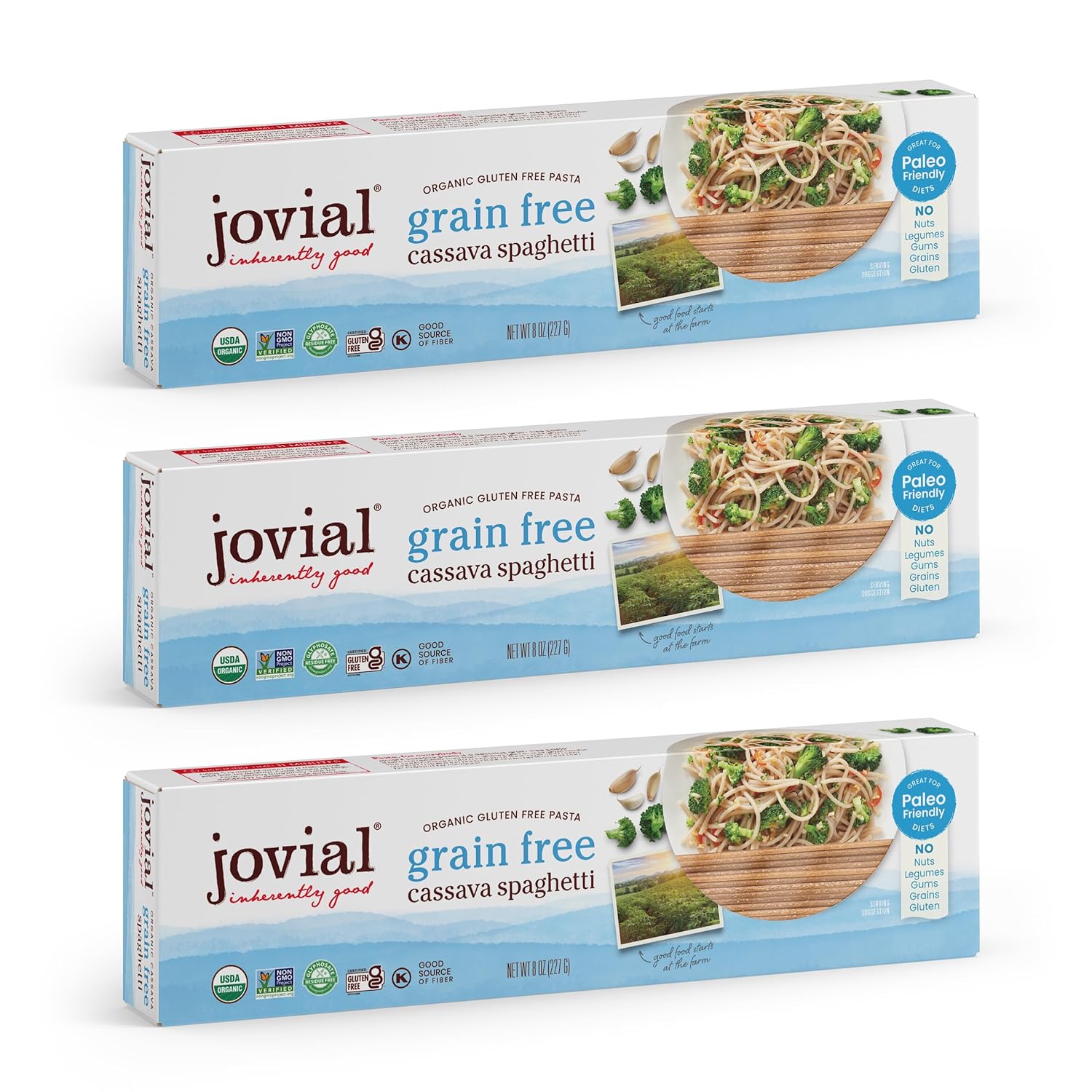 Jovial Grain-Free Cassava Spaghetti - Spaghetti Noodles, Cassava Pasta, Paleo Pasta, Gluten Free Pasta Spaghetti, Grain-Free, Certified Gluten-Free, USDA Certified Organic, Non-GMO - 8 Oz, 3 Pack