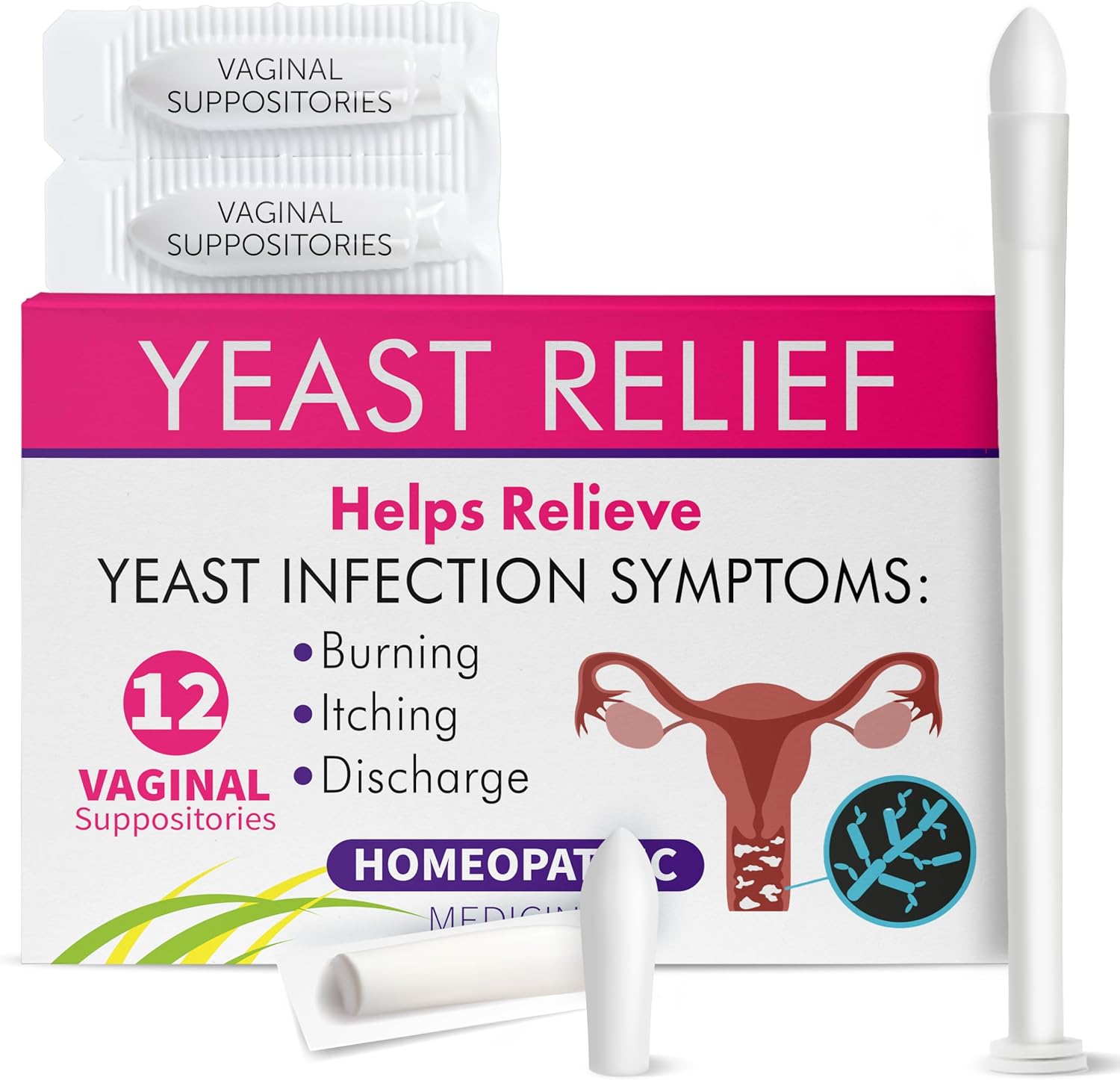 Yeast Infection Treatment for Women | Boric Acid Suppositories For Women | Helps Relieve Itching & Irritation | Vaginal Aid for Inflammation, Dryness & Watery Discharge | 12 Vaginal Suppositories