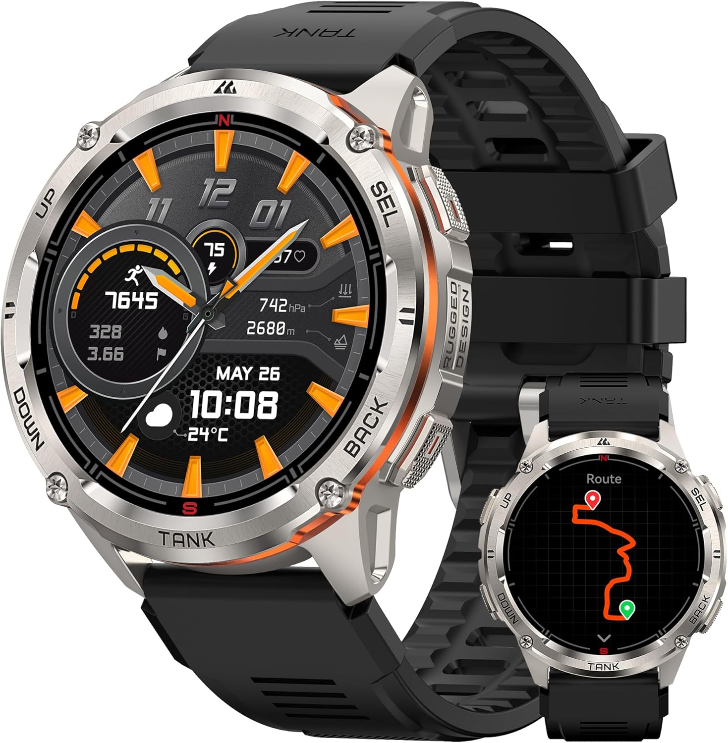 KOSPET Tank T3 Ultra 2 Smart Watch GPS for Men, 5ATM Waterproof, Pressure&Altitude&Compass, Extra-Large Battery, Full Metal Body Rugged Military Smartwatch Bluetooth Calling-1.43” AMOLED Display